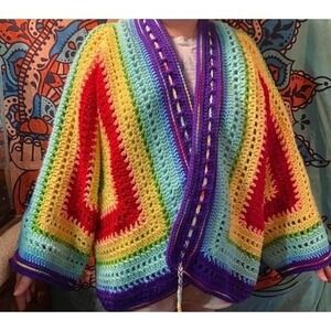 Handmade Rainbow Crochet Cape - Boho Festival Sweater/Cape